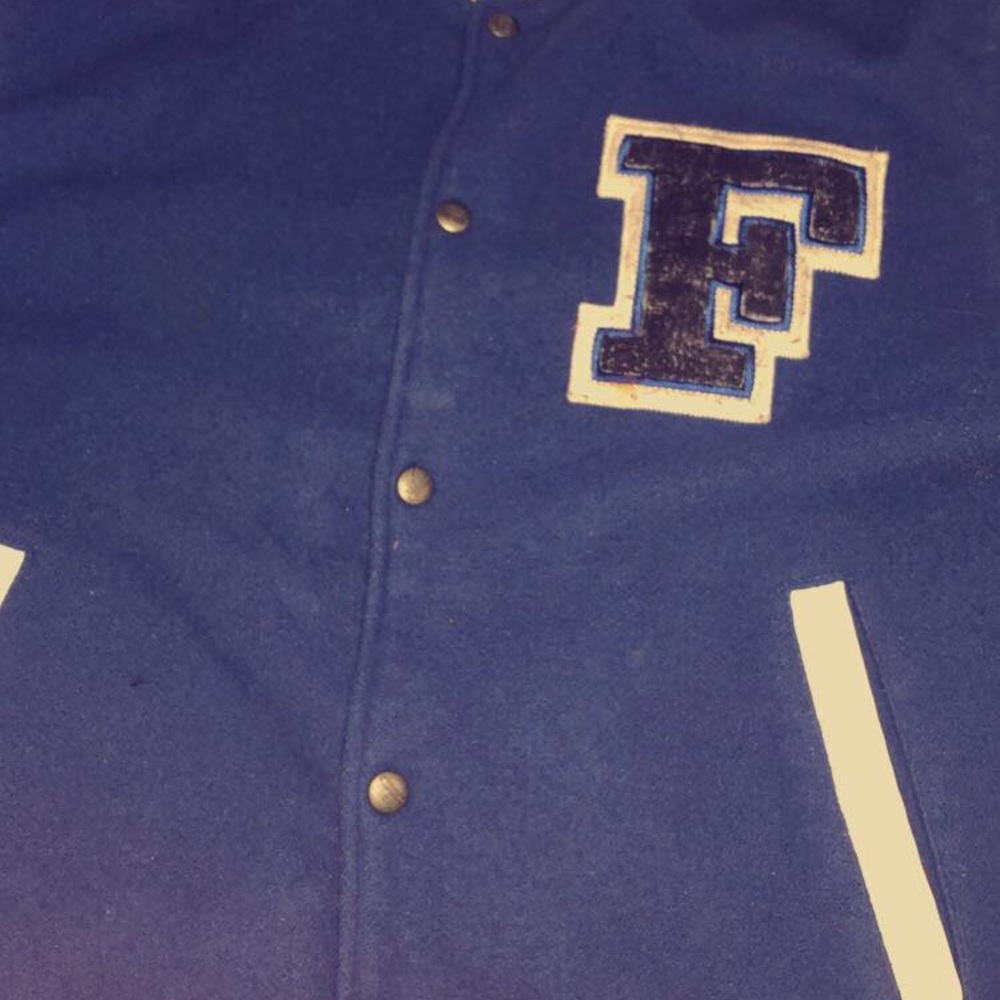 Vintage 70s 80s automobile bomber blue jacket